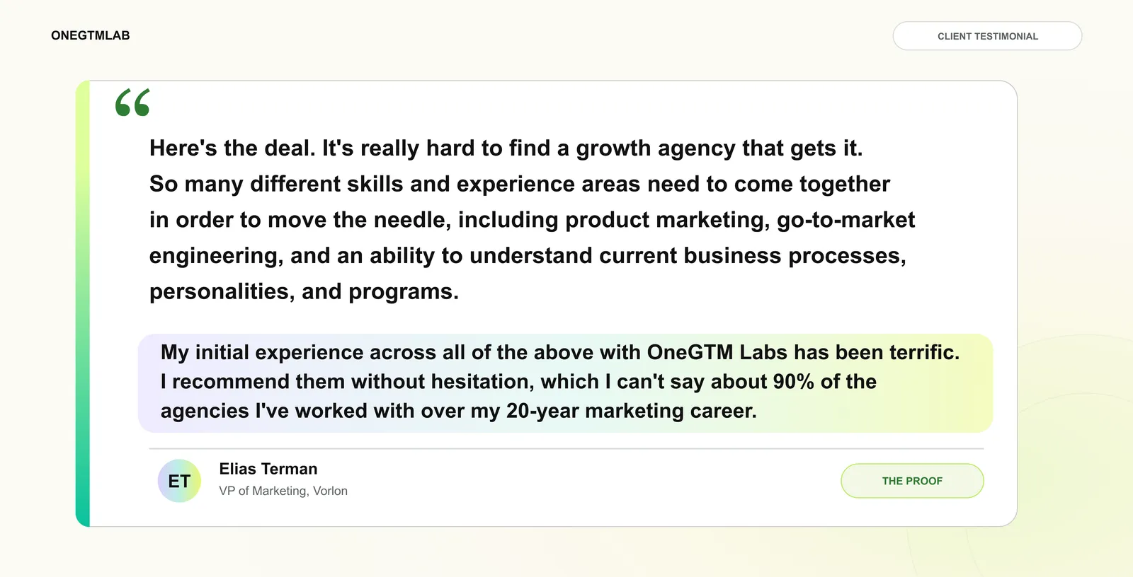 Client testimonial