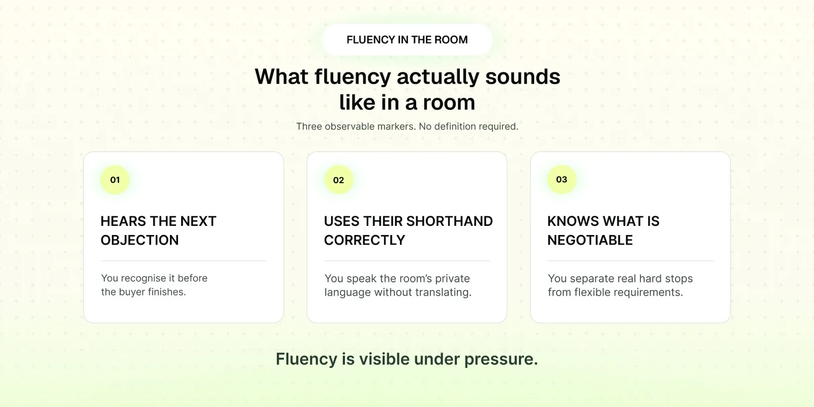 What fluency actually sounds like in a room